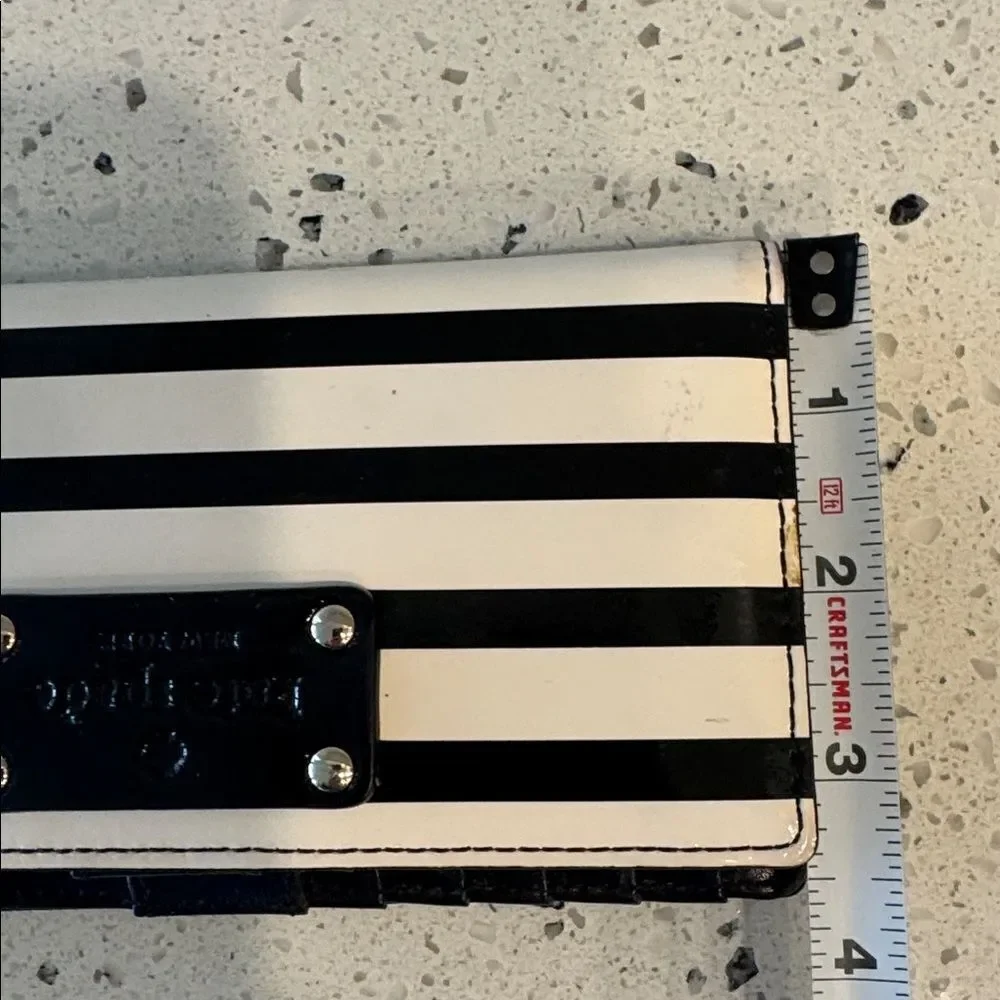 Kate Spade Black and White Leather Striped Clutch Wallet Snap Closure EUC